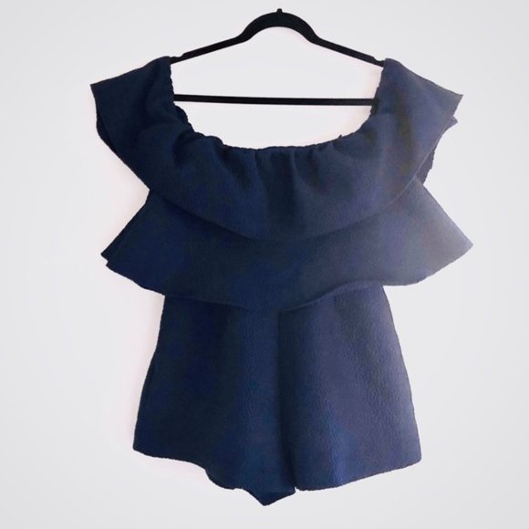 keepsake Magnolia Textures Ruffled Romper Navy M - Picture 3 of 13